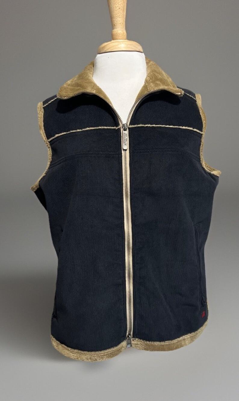 Woolrich Corduroy Sherpa Vest Women's L Black Classic Western Yellowstone